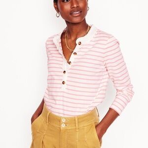 Boden Boden Pink Frill Neck Breton 100% Cotton Top